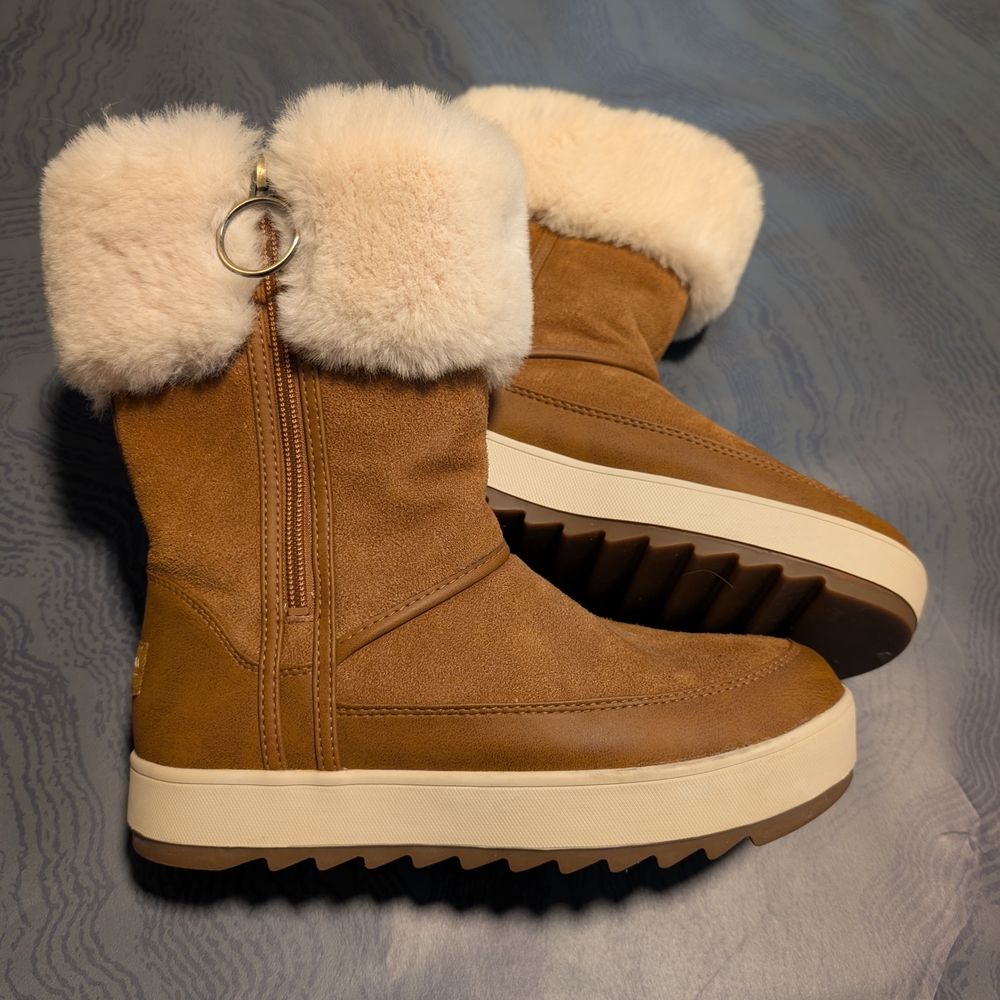 Koolaburra Tan Fur-Trimmed Winter Boots